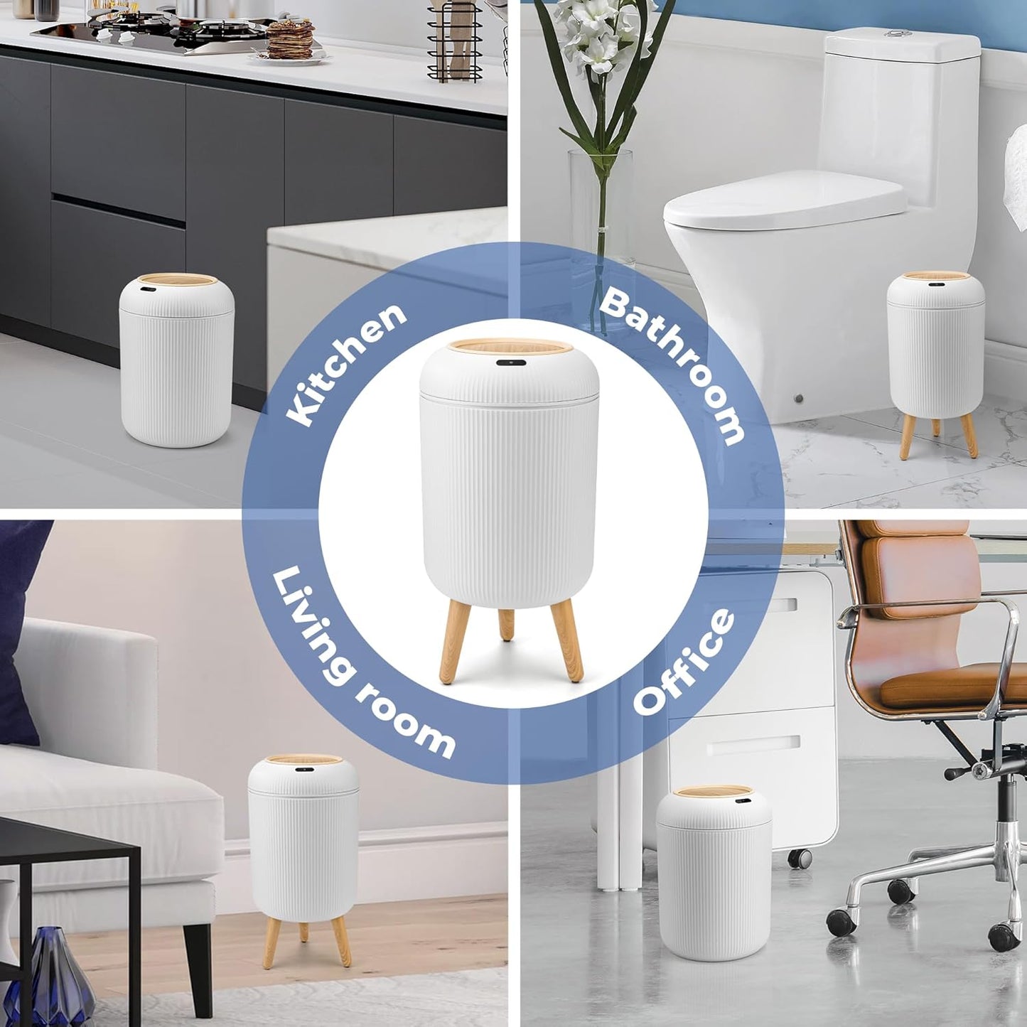 Smart Sensor Wastebasket - Convenient, Hygienic, and Easy to Use - Waterproof Plastic Trash Can for Kitchen, Bathroom, Bedroom, Living Room, Office, and Outdoor