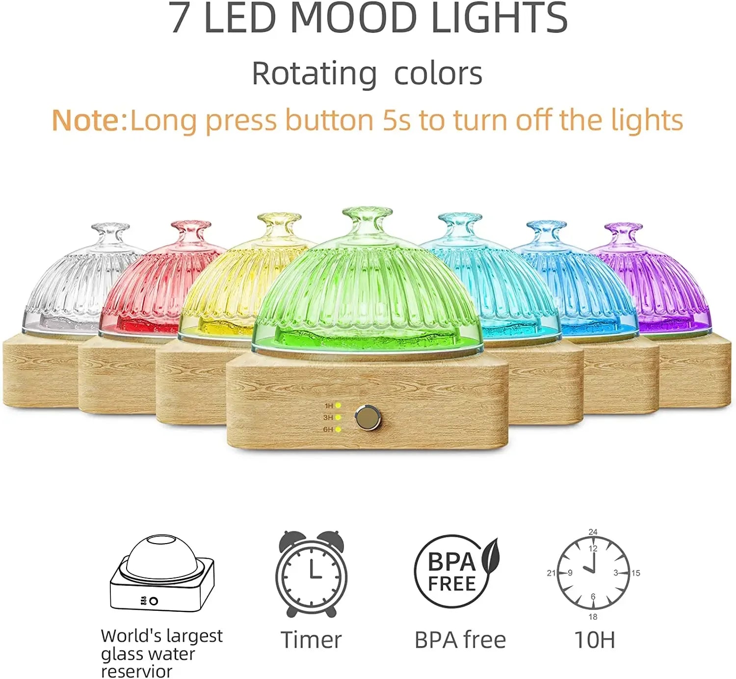 Glass Essential Oil Diffuser Wood Base Glass 200Ml Ultrasonic Aroma Diffusers with Timer Waterless Auto off for Home Office