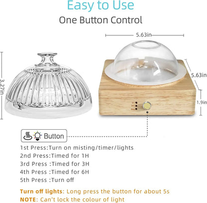 Glass Essential Oil Diffuser Wood Base Glass 200Ml Ultrasonic Aroma Diffusers with Timer Waterless Auto off for Home Office