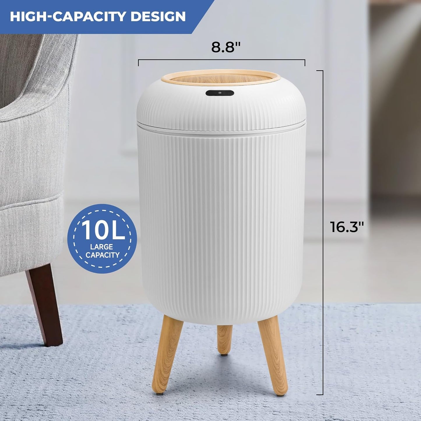 Smart Sensor Wastebasket - Convenient, Hygienic, and Easy to Use - Waterproof Plastic Trash Can for Kitchen, Bathroom, Bedroom, Living Room, Office, and Outdoor