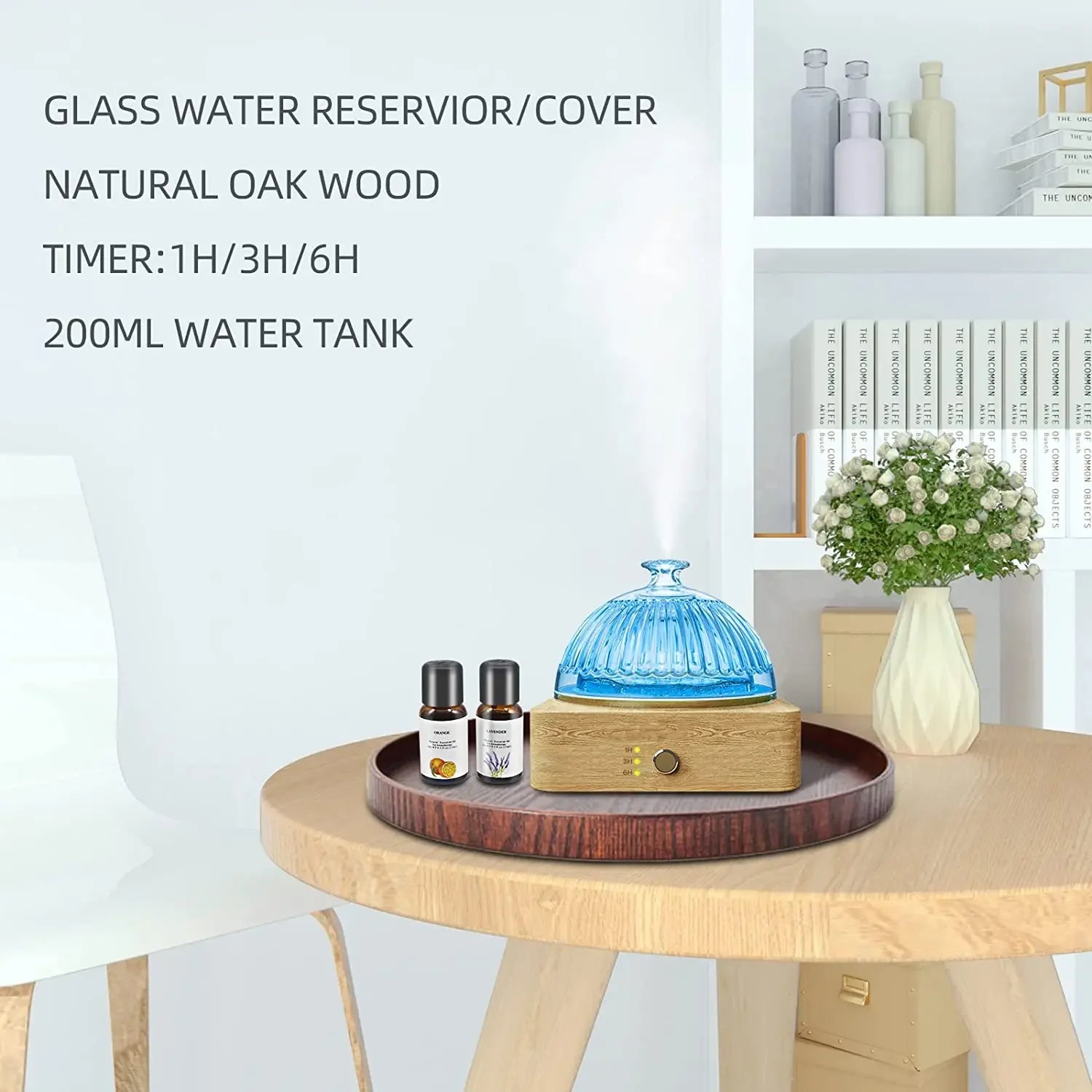 Glass Essential Oil Diffuser Wood Base Glass 200Ml Ultrasonic Aroma Diffusers with Timer Waterless Auto off for Home Office